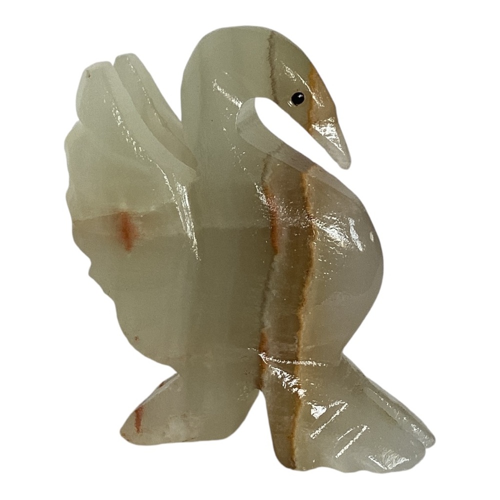 Onyx Stone Swan Figurine Hand Carved In Mexico